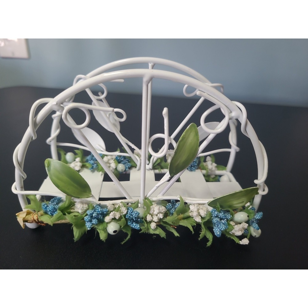 Vintage Shabby Chic accent basket home decor napkin card holder blue cream sage